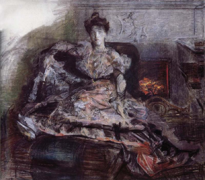 Mikhail Vrubel The Portrait of Isabella  near the fireplace china oil painting image